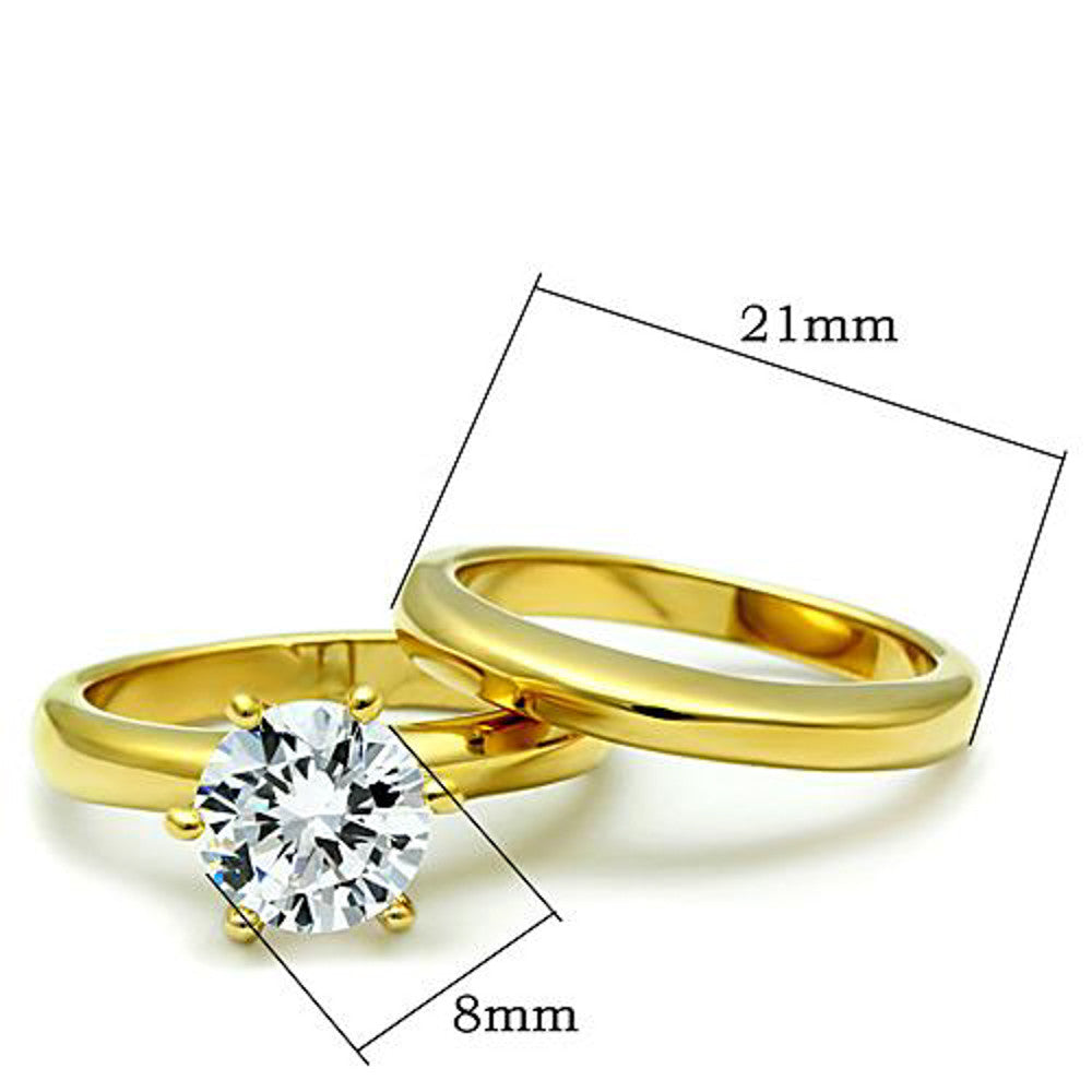 ARTK097G Stainless Steel Wedding Ring Set 2.05 Ct Round Cut CZ 14k GP Women's Size 5-10
